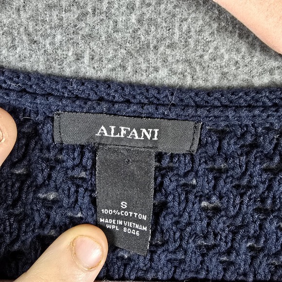 Alfani Women S Crochet Granny Stitch Dusty/Navy Blue Long‎ Sleeve Pullover Light - Picture 2 of 8